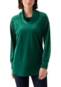 Women's Ribbed Velour Cowl Neck Top