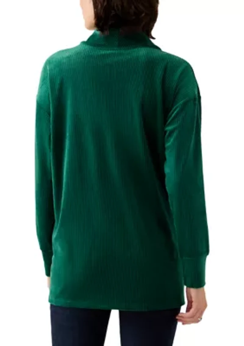 Women's Ribbed Velour Cowl Neck Top