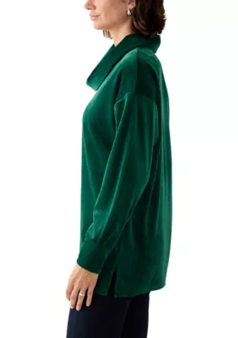 Women's Ribbed Velour Cowl Neck Top
