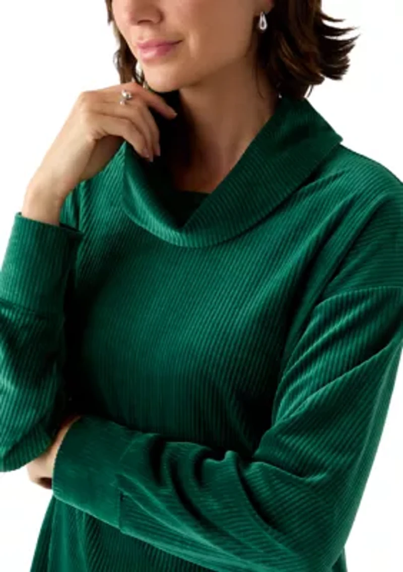 Women's Ribbed Velour Cowl Neck Top