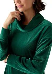 Women's Ribbed Velour Cowl Neck Top
