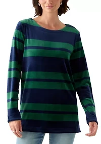 Women's Long Sleeve Velour Boat Neck Tunic