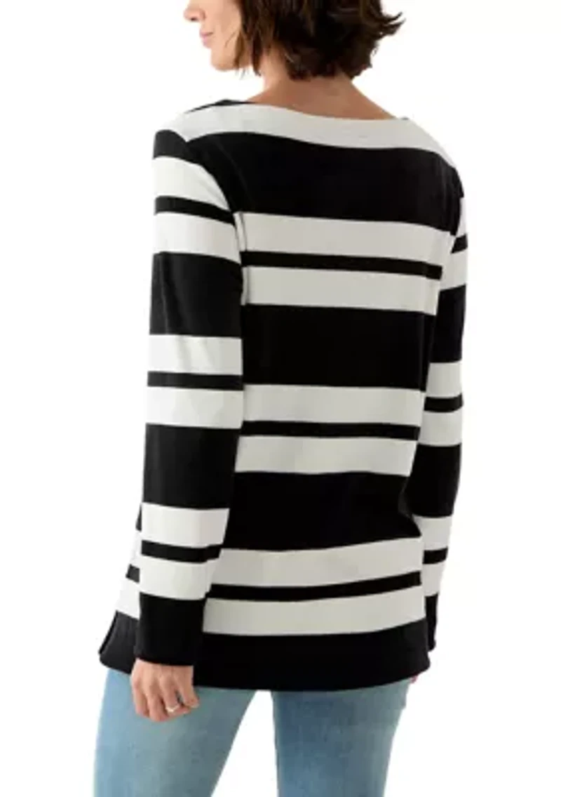 Women's Long Sleeve Velour Boat Neck Tunic