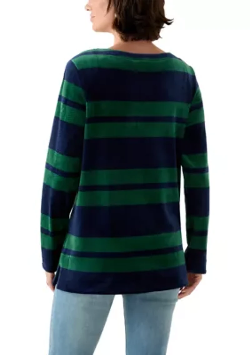 Women's Long Sleeve Velour Boat Neck Tunic