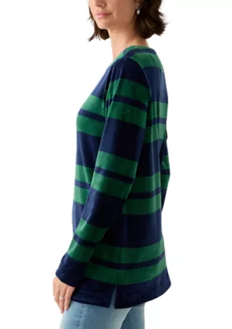 Women's Long Sleeve Velour Boat Neck Tunic