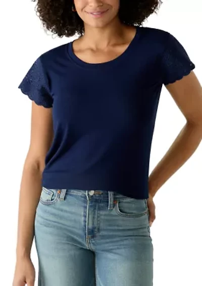 Women's Crochet Cap Sleeve T-Shirt