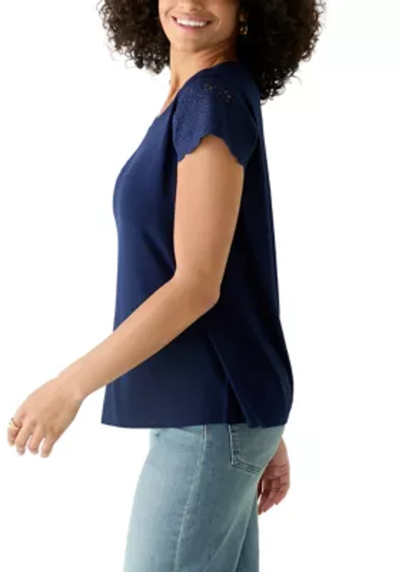 Women's Crochet Cap Sleeve T-Shirt