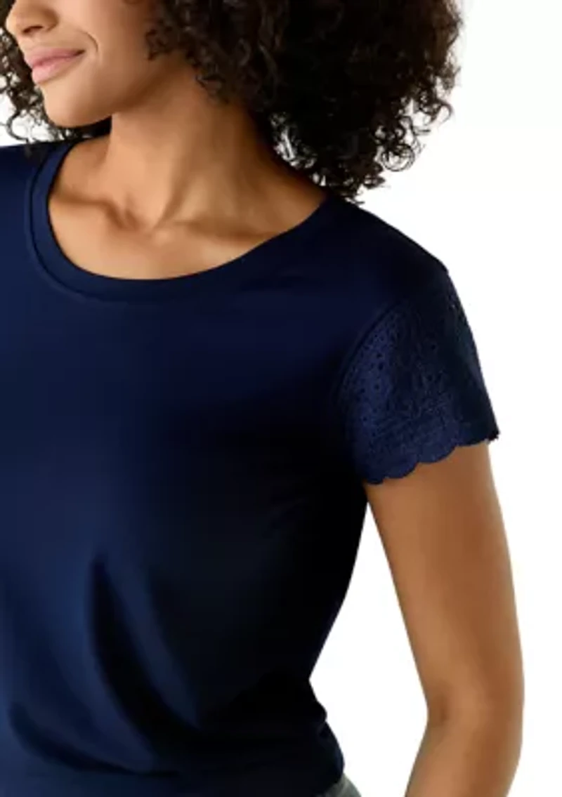 Women's Crochet Cap Sleeve T-Shirt