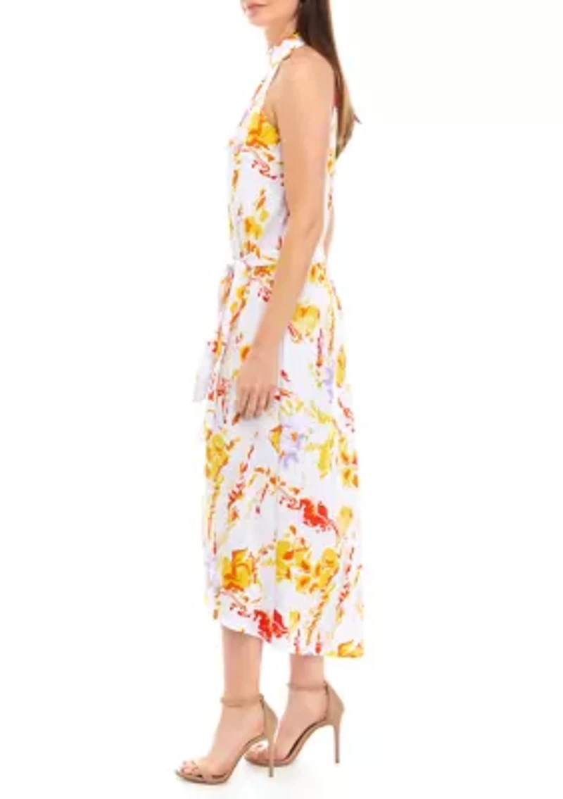 Women's Printed Halter Neck Midi Dress