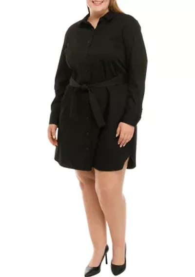 Plus Long Sleeve Button Front Dress