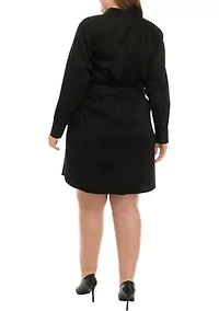 Plus Long Sleeve Button Front Dress