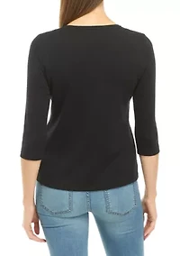 Petite 3/4 Sleeve Solid Top