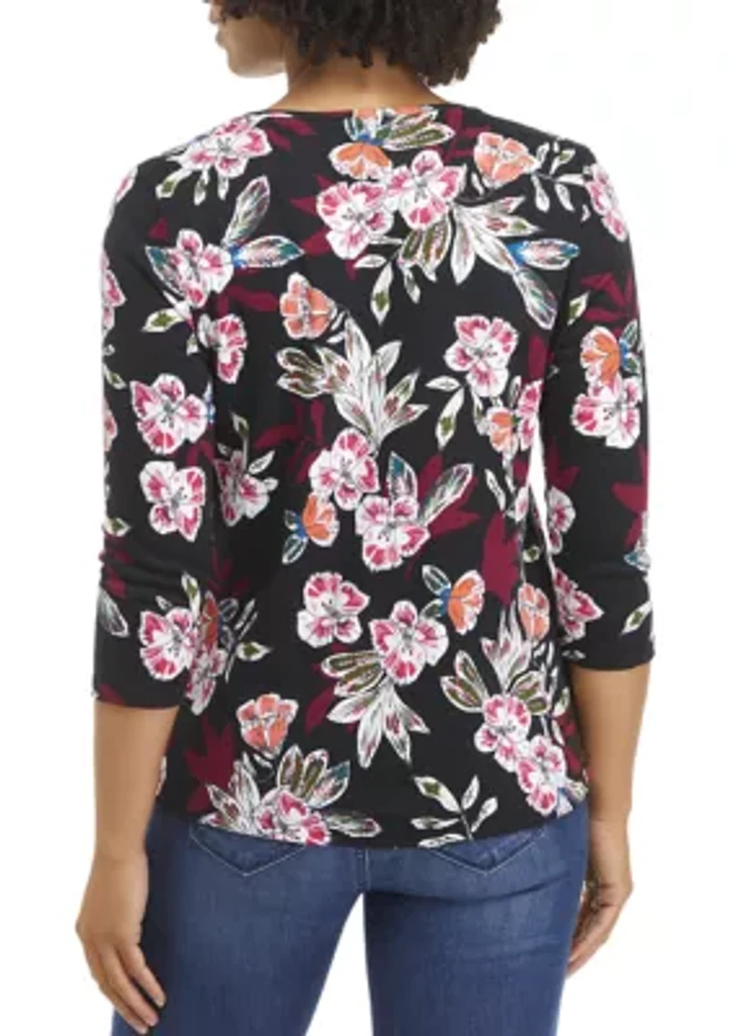 Petite 3/4 Sleeve Polka Dot Top