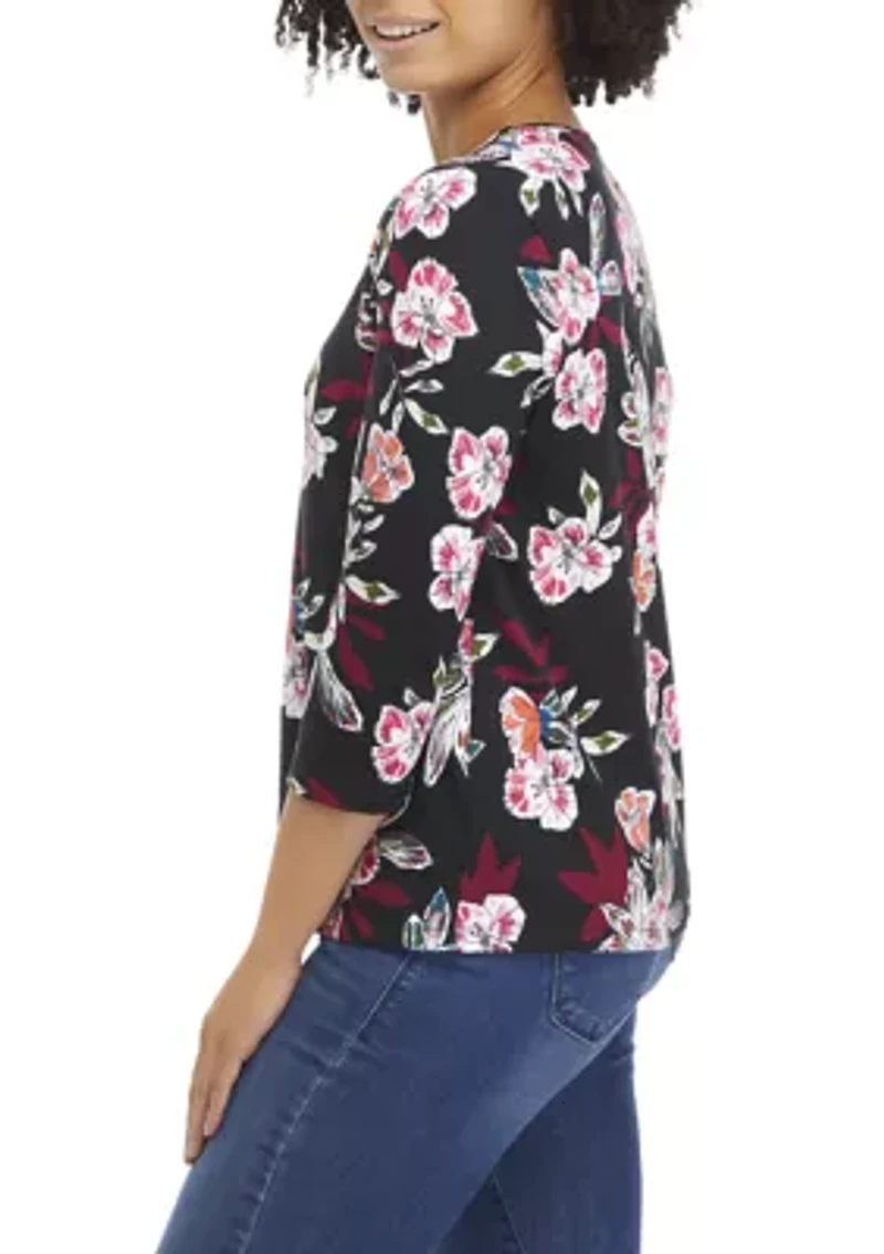 Petite 3/4 Sleeve Polka Dot Top