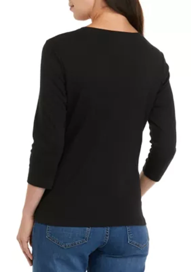 Petite Long Sleeve Round Neck T-Shirt