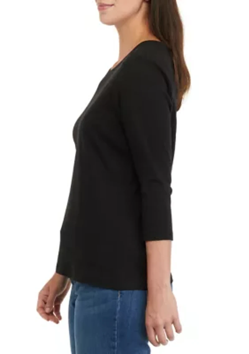 Petite Long Sleeve Round Neck T-Shirt