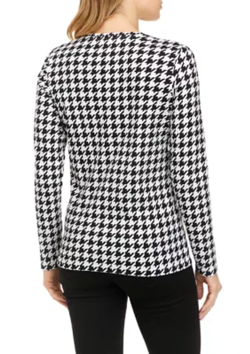 Petite Long Sleeve Crew Neck Allover Print Top