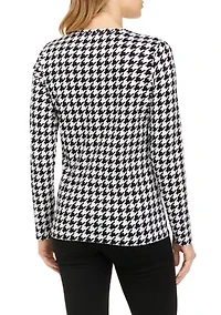 Petite Long Sleeve Crew Neck Allover Print Top