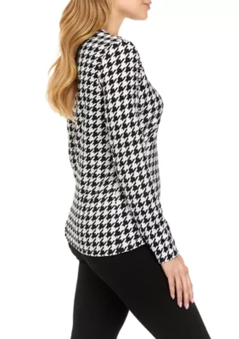 Petite Long Sleeve Crew Neck Allover Print Top