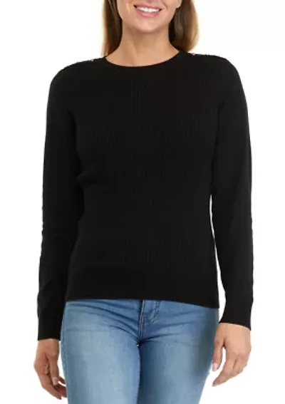 Petite Long Sleeve Cable Knit Crew Neck Sweater
