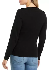 Petite Long Sleeve Cable Knit Crew Neck Sweater