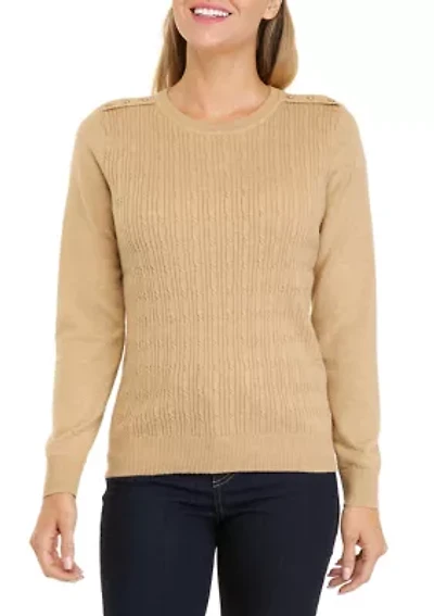 Petite Long Sleeve Cable Knit Crew Neck Sweater