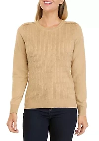 Petite Long Sleeve Cable Knit Crew Neck Sweater