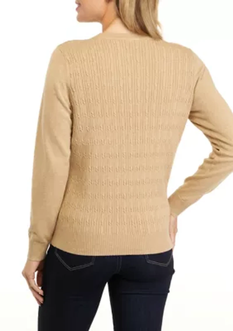 Petite Long Sleeve Cable Knit Crew Neck Sweater