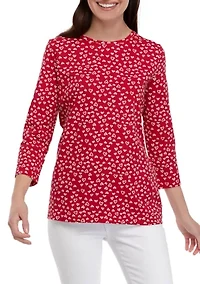 Petite 3/4 Sleeve Crew Neck Printed T-Shirt