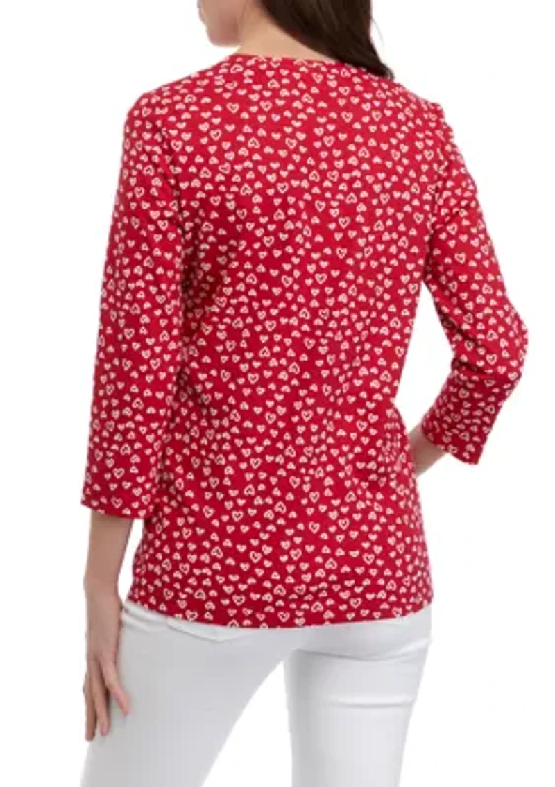 Petite 3/4 Sleeve Crew Neck Printed T-Shirt