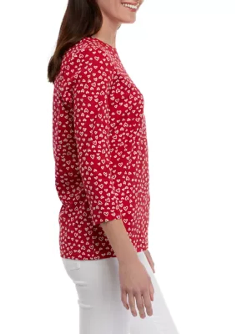 Petite 3/4 Sleeve Crew Neck Printed T-Shirt