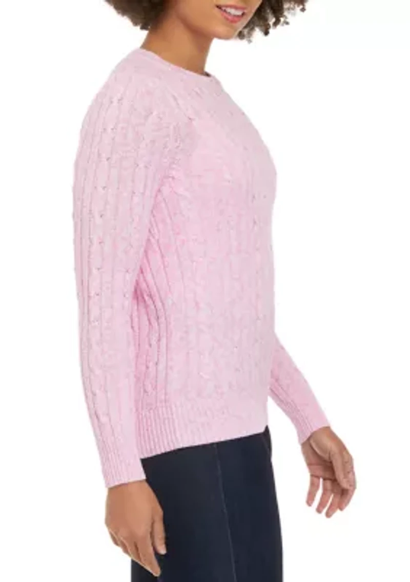 Petite Long Sleeve Cable Crew Sweater