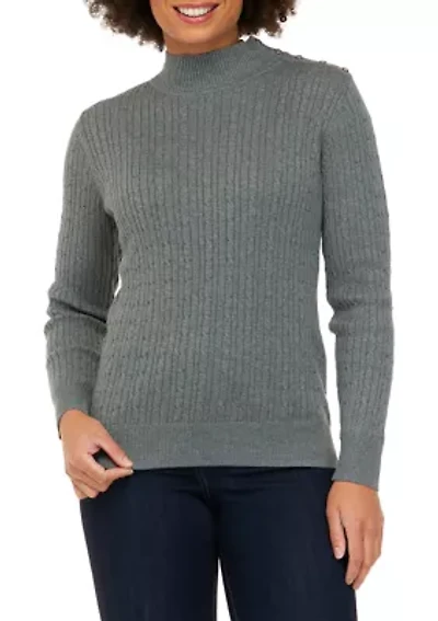 Petite Long Sleeve Turtleneck Cable Sweater