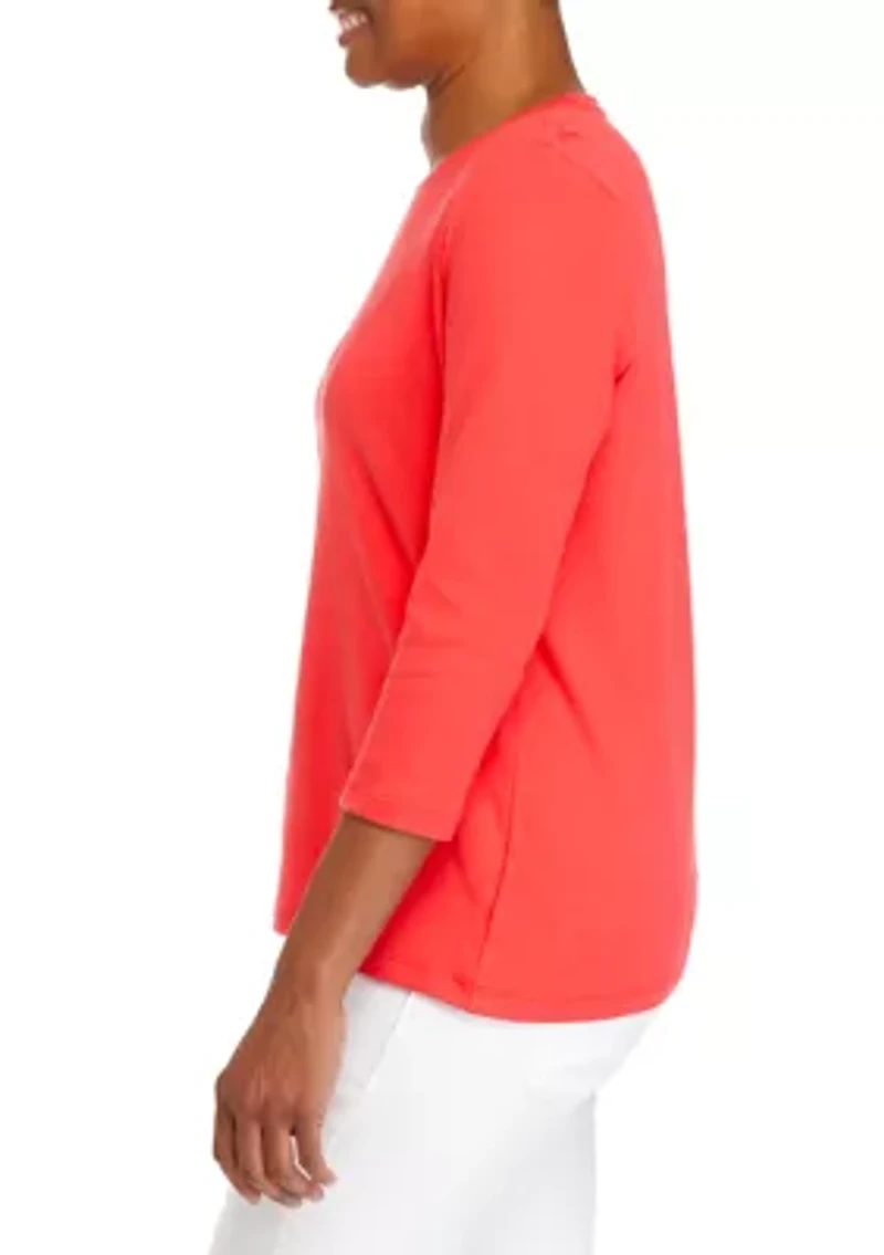 Perfectly Soft Petite 3/4 Sleeve Crew Neck T-Shirt