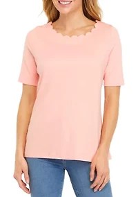 Petite Solid Ruffle Neck Top