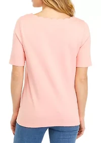 Petite Solid Ruffle Neck Top