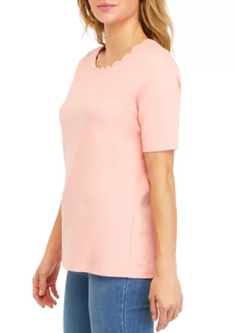 Petite Solid Ruffle Neck Top