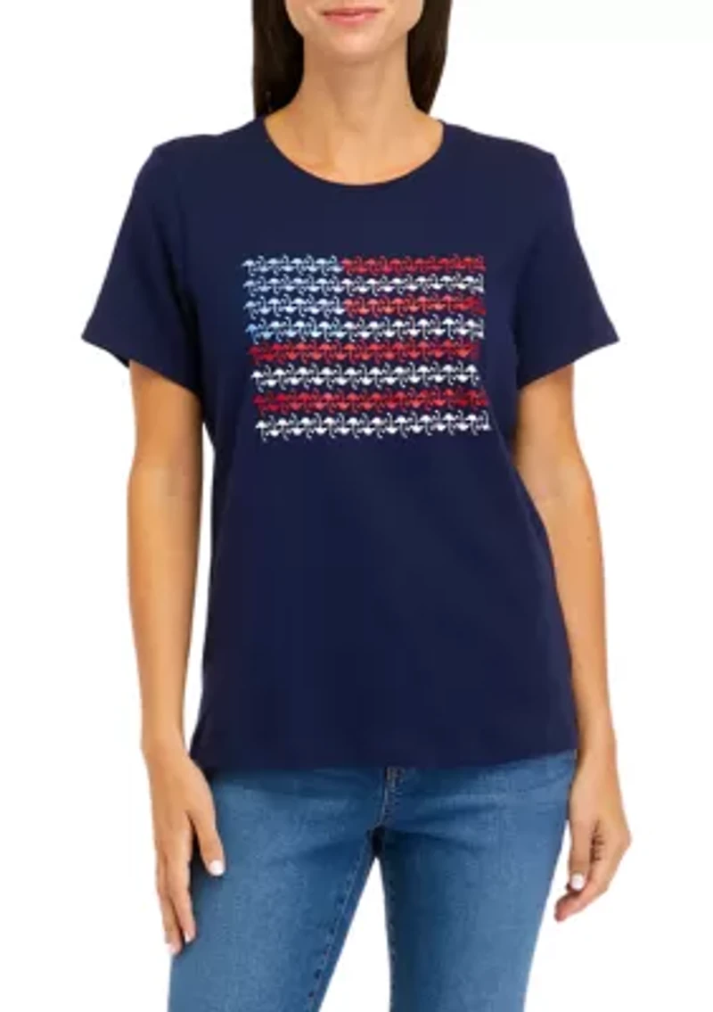 Petite Short Sleeve Crew Neck Sailboat Graphic T-Shirt
