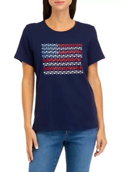 Petite Short Sleeve Crew Neck Sailboat Graphic T-Shirt