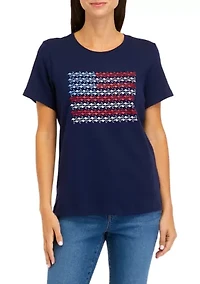Petite Short Sleeve Crew Neck Sailboat Graphic T-Shirt