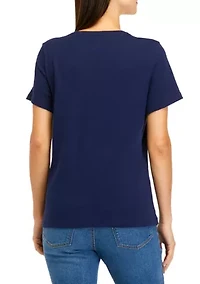 Petite Short Sleeve Crew Neck Sailboat Graphic T-Shirt