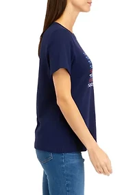 Petite Short Sleeve Crew Neck Sailboat Graphic T-Shirt