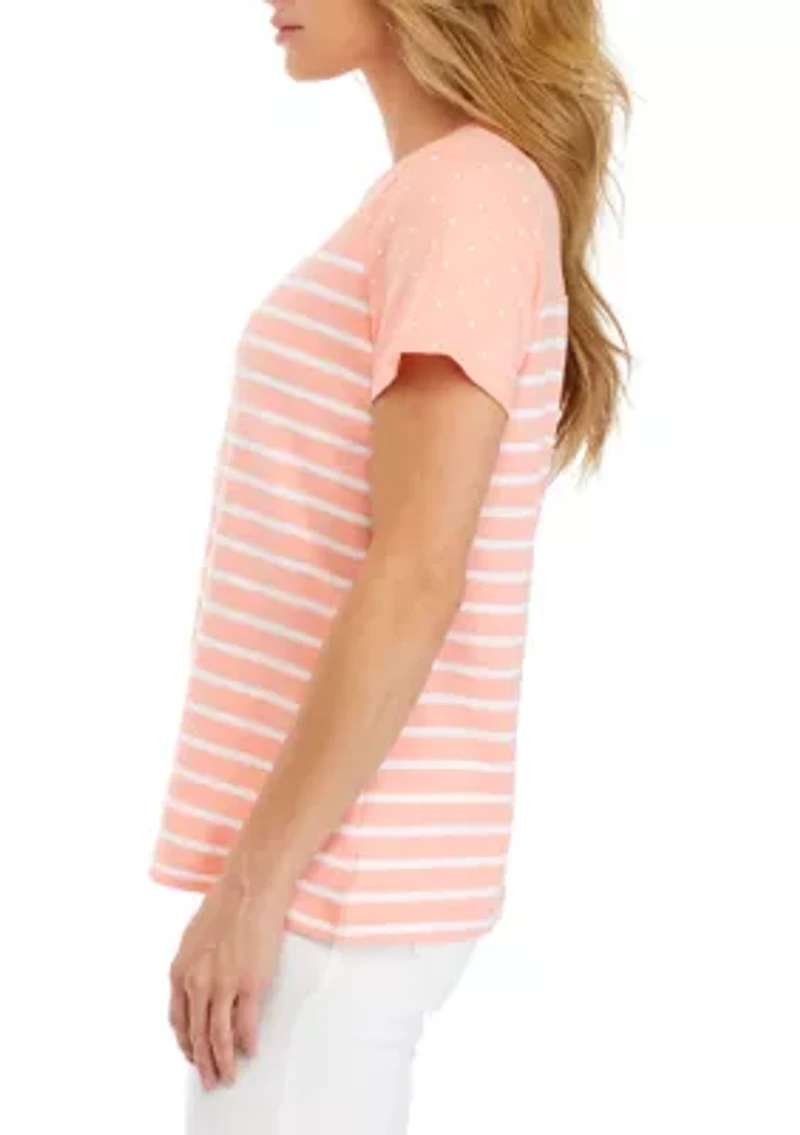 Petite Short Sleeve Mixed Print T-Shirt