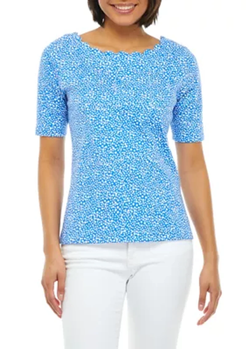 Petite Scallop Neck Polka Dot T-Shirt