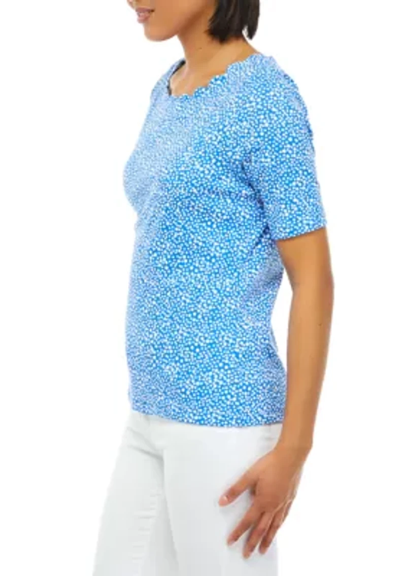 Petite Scallop Neck Polka Dot T-Shirt