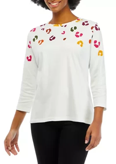 Petite 3/4 Sleeve Crew Neck Placement Print T-Shirt