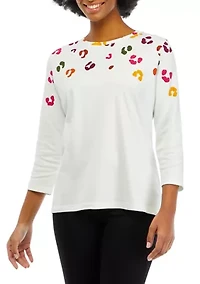 Petite 3/4 Sleeve Crew Neck Placement Print T-Shirt