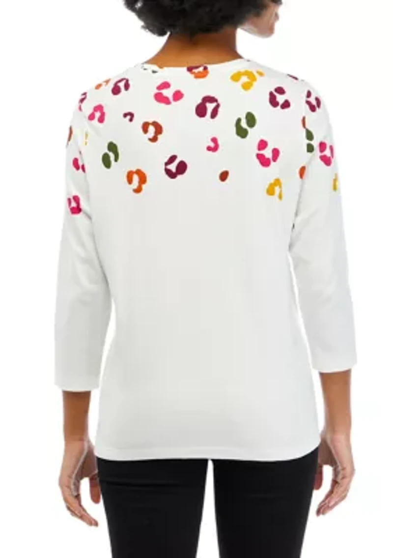 Petite 3/4 Sleeve Crew Neck Placement Print T-Shirt