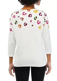 Petite 3/4 Sleeve Crew Neck Placement Print T-Shirt