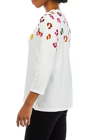 Petite 3/4 Sleeve Crew Neck Placement Print T-Shirt